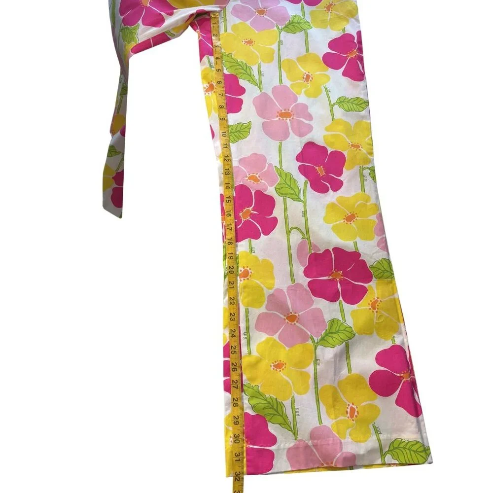 Lilly Pulitzer Floral Print Stretch Pants Size 10 Pink Yellow Cotton Blend - Picture 9 of 14